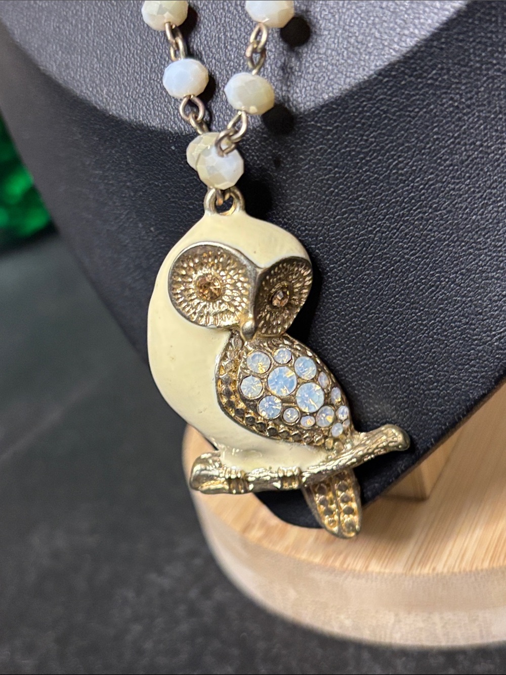 Owl Rhinestone Gold Tone Parrot Pendant Long Necklace - Women Jewelry - Picture 2 of 7